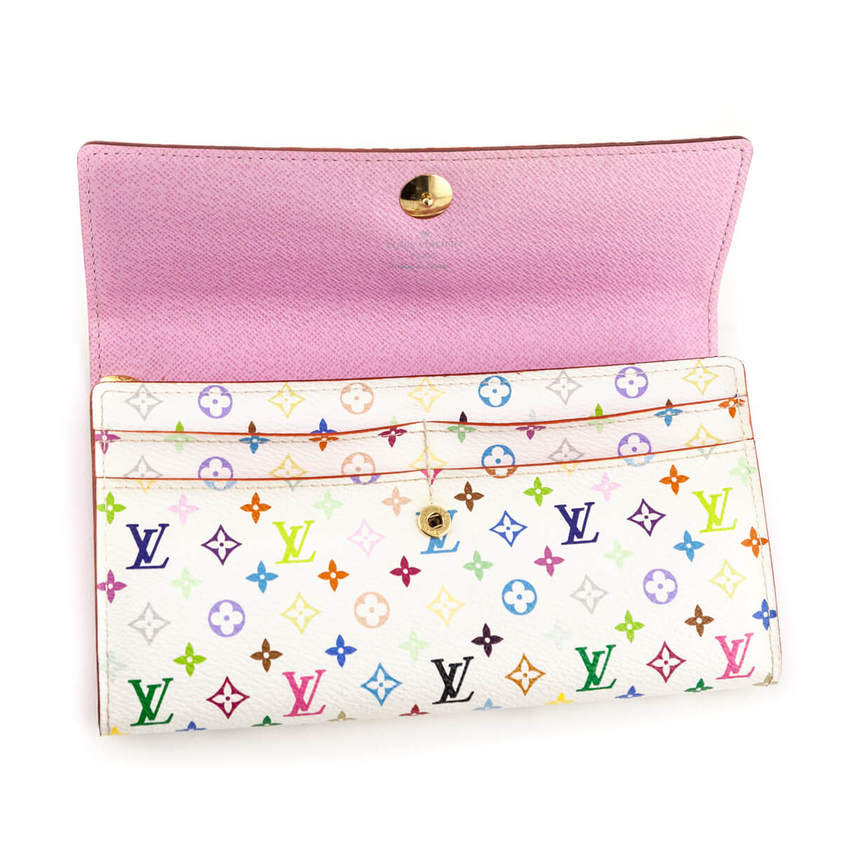 Louis Vuitton White Multicolore Monogram Litchi Sarah Wallet - LV CA