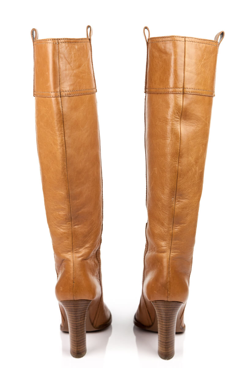 Burberry Tan Leather Knee-High Boots - Shop Preloved Burberry Online