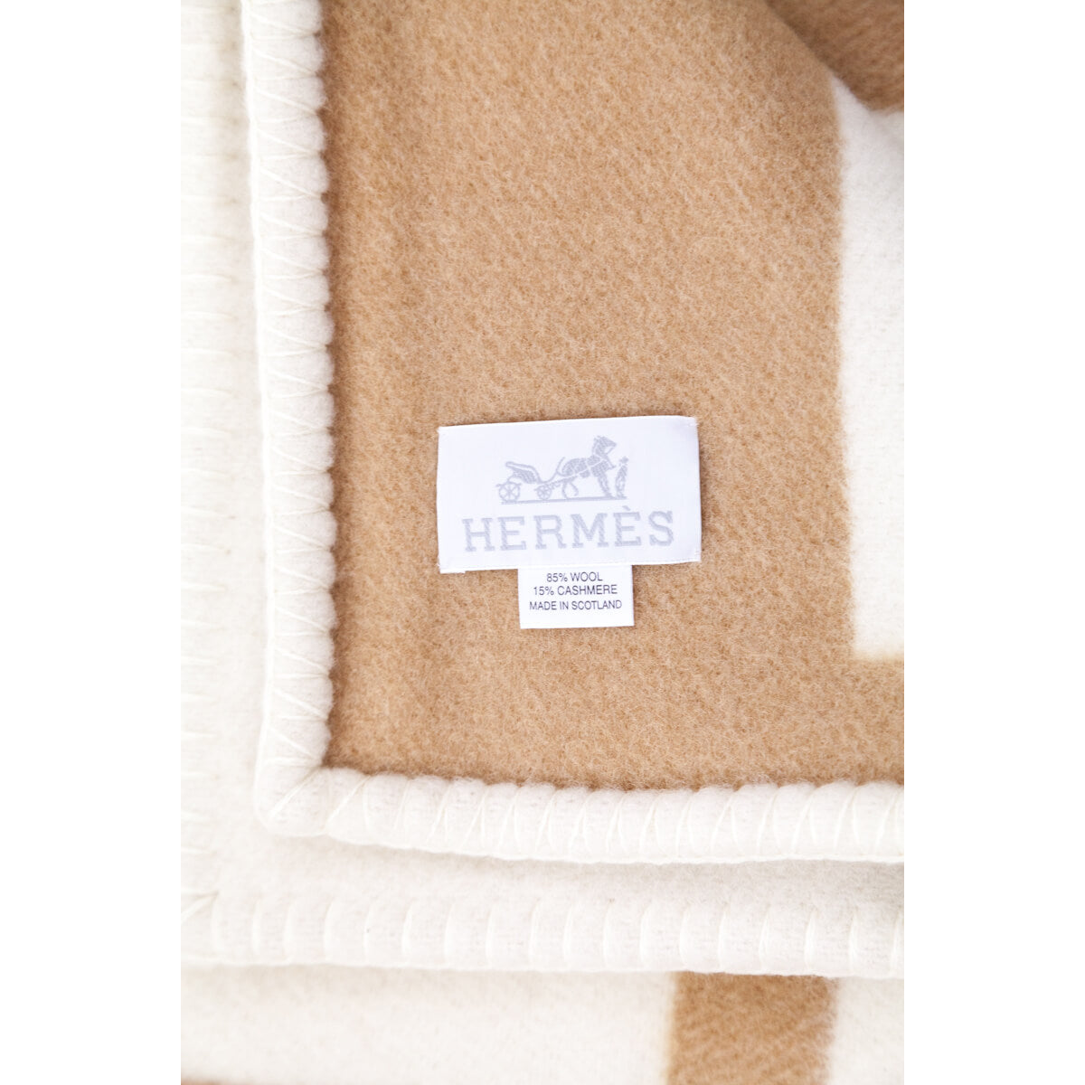 Hermes Cream And Beige Wool And Cashmere Monogram Avalon Throw Blanket