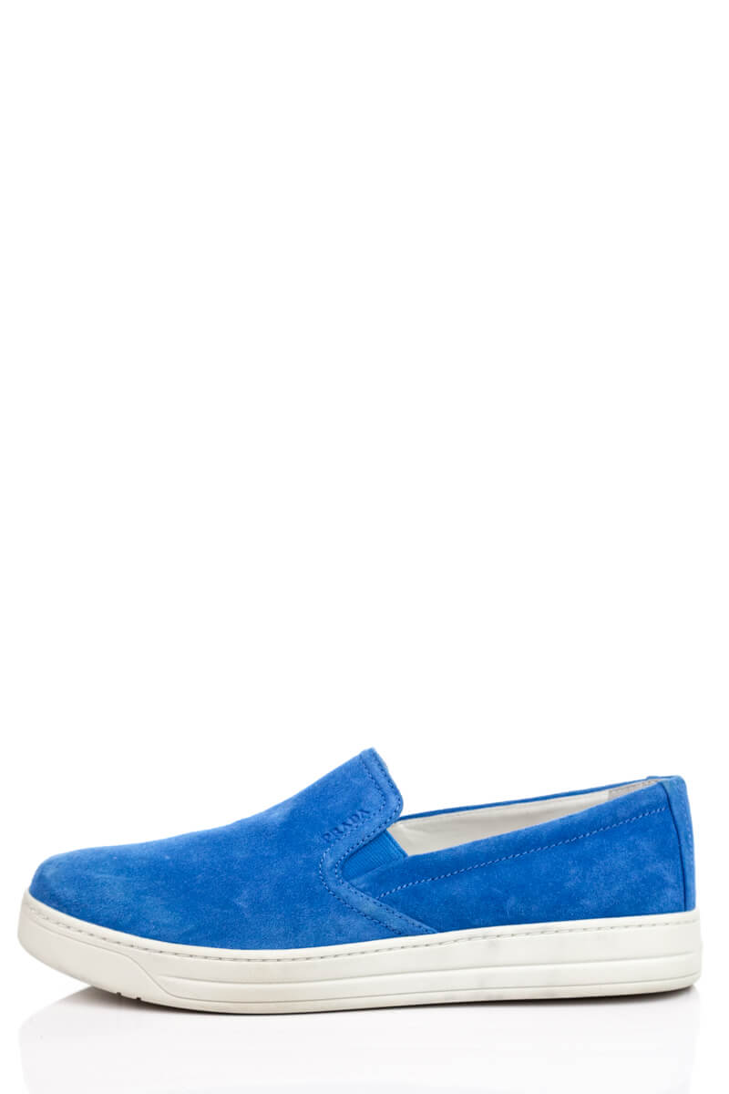 blue suede slip ons