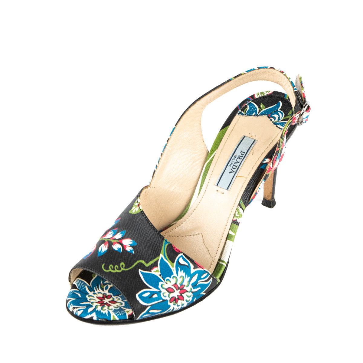 Prada Black Floral Print Slingback Pumps - Prada Consignment Canada