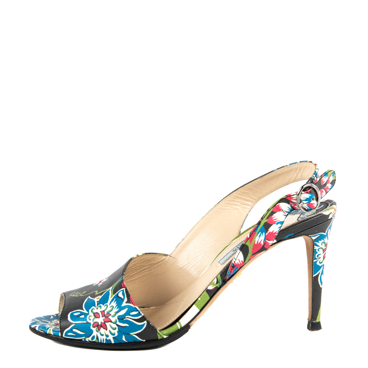 Prada Black Floral Print Slingback Pumps - Prada Consignment Canada