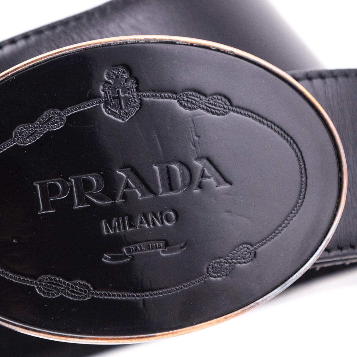 Prada Enamel Oval Logo Buckle Belt 