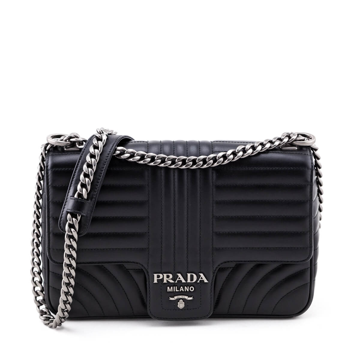 Prada Black Quilted Soft Calfskin Large Diagramme Flap Bag