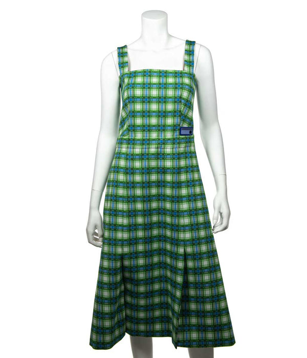 Prada Green Plaid A-Line Midi Dress - Vancouver Designer Consignment