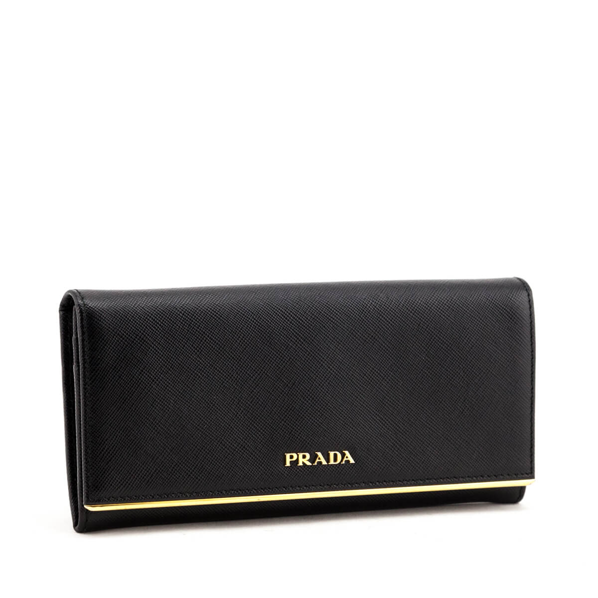 Prada Black Saffiano Metal Bar Flap Wallet