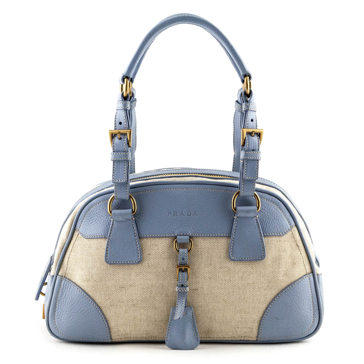 Prada Light Blue & Beige Bowler Bag - Preloved Designer Bags Canada