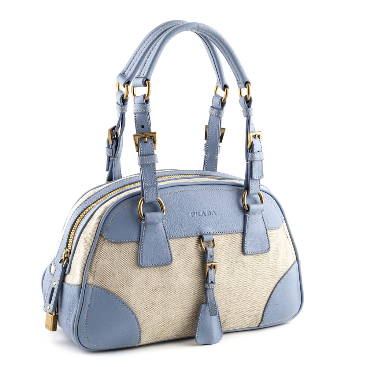 Prada Light Blue & Beige Bowler Bag - Preloved Designer Bags Canada