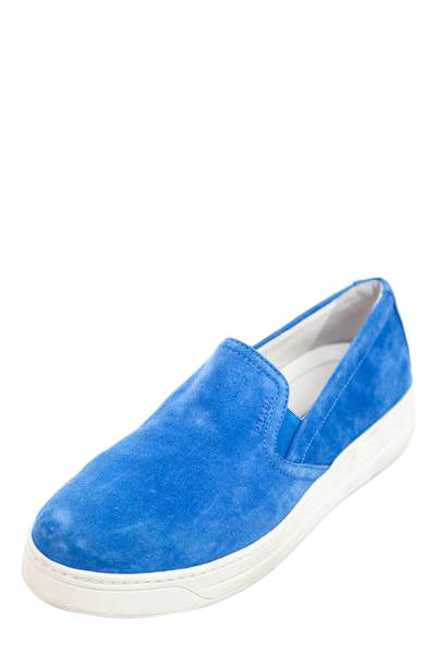 blue suede slip ons