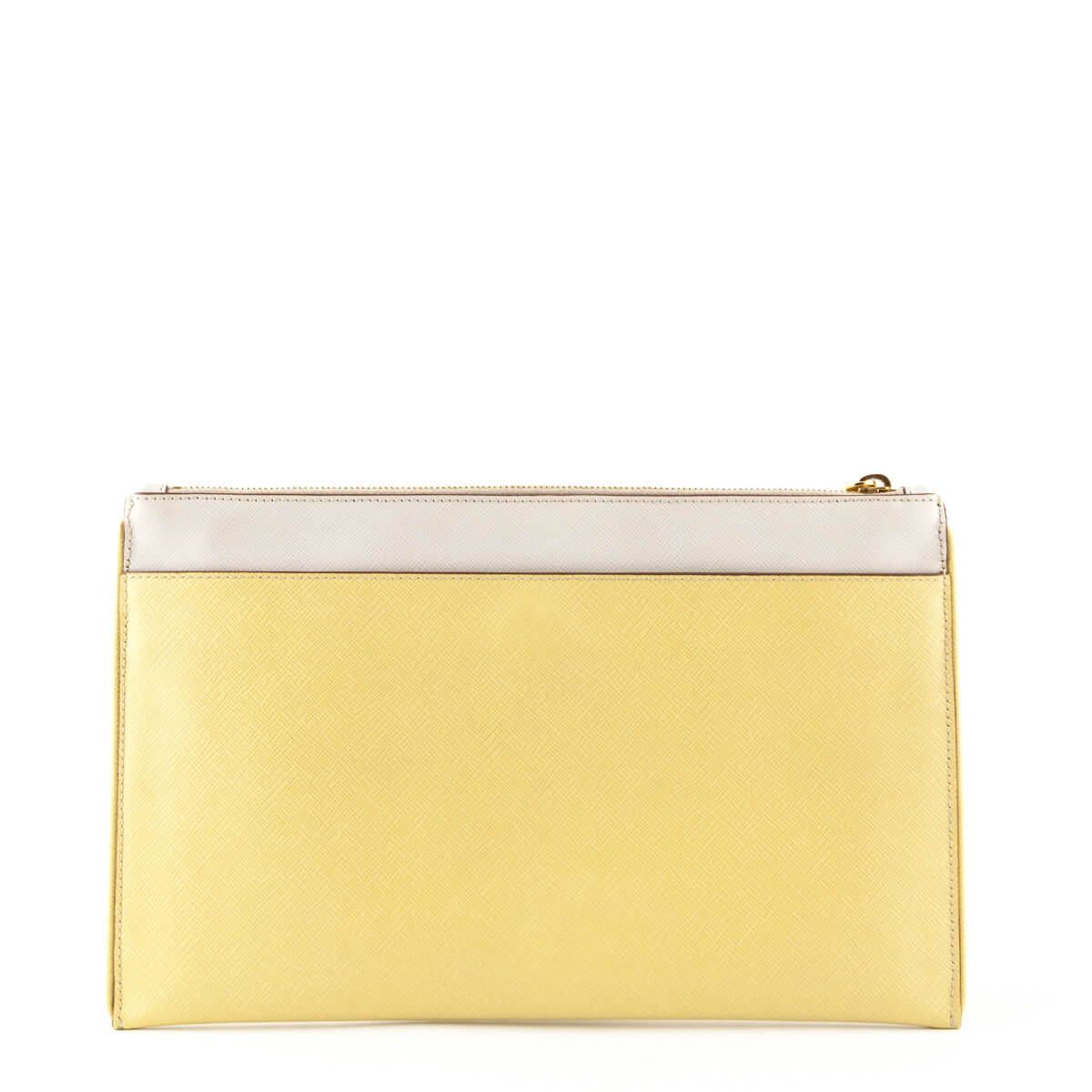 Prada Yellow Bicolor Saffiano Zip Clutch - Affordable Designer Bags
