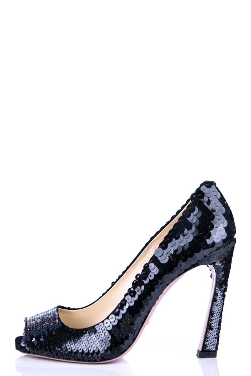 Prada Black Ombre Sequin Peep Toe Pumps 