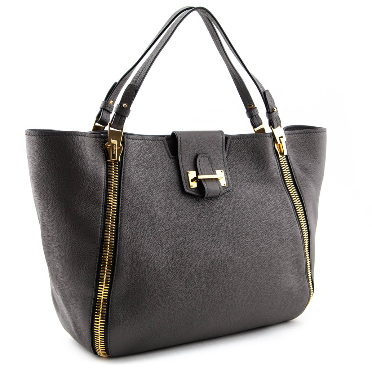 Tom Ford Graphite Grained Calfskin Sedgwick Medium Zipper Tote