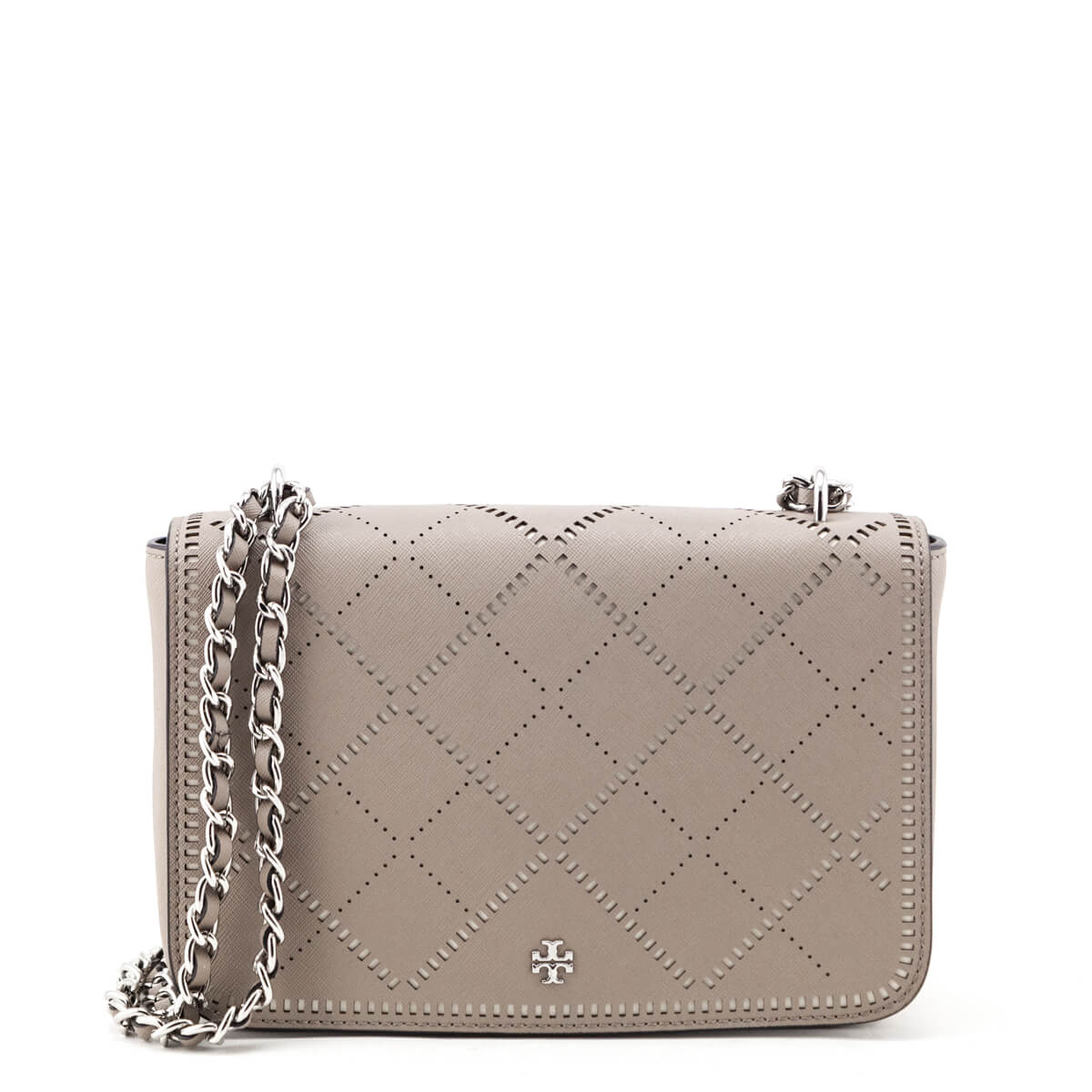 Tory Burch French Gray & New Ivory Cowhide Robinson