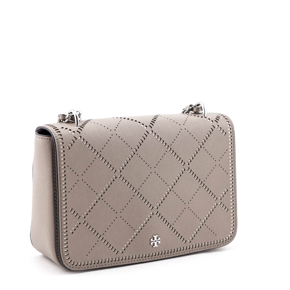 Tory Burch French Gray & New Ivory Cowhide Robinson Crosshatch Crossbo