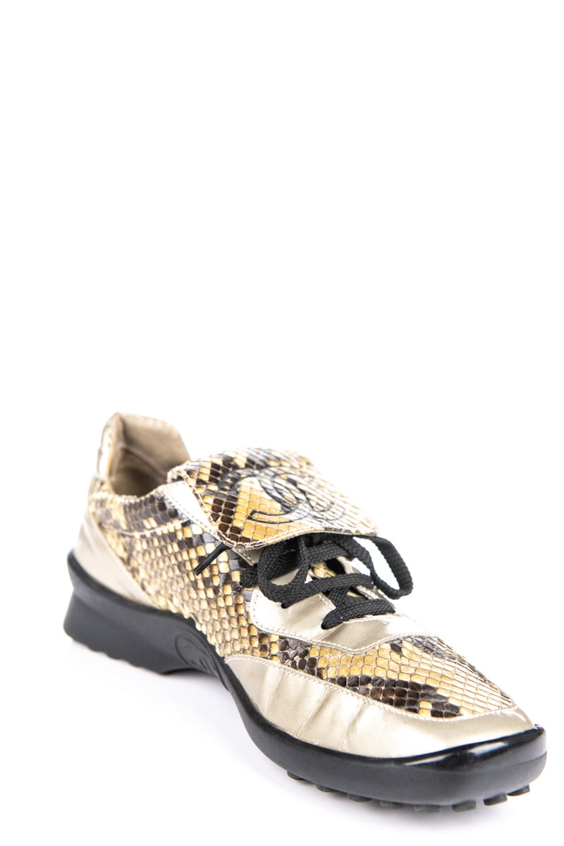 Chanel Beige Snakeskin Low Top Sneakers 