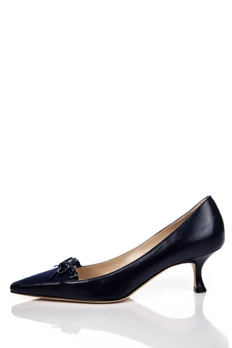 Manolo Blahnik Navy Leather \u0026 Canvas 