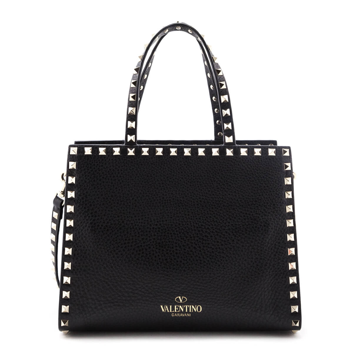 Valentino Black Grainy Calfskin Rockstud Small Top Handle Bag