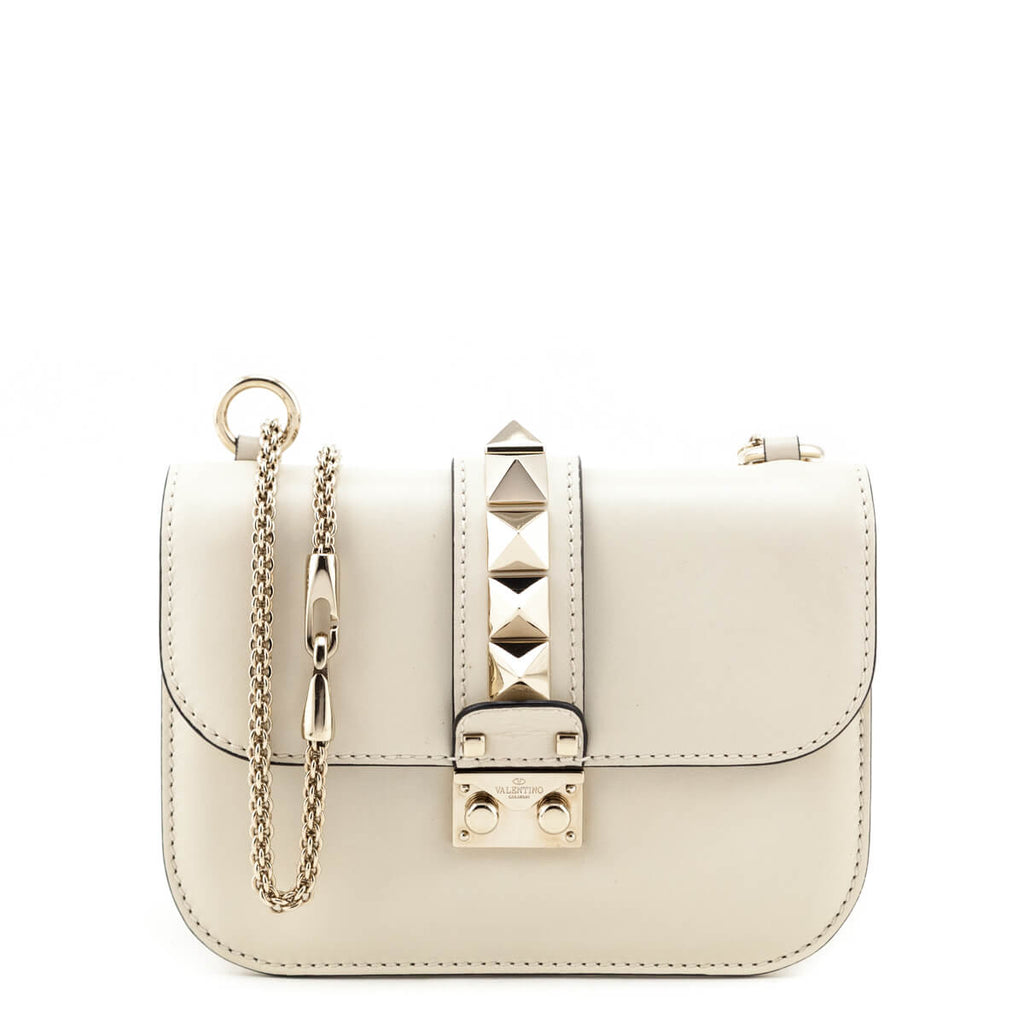 Valentino Ivory Calfskin Small Glam Lock Rockstud Flap Bag