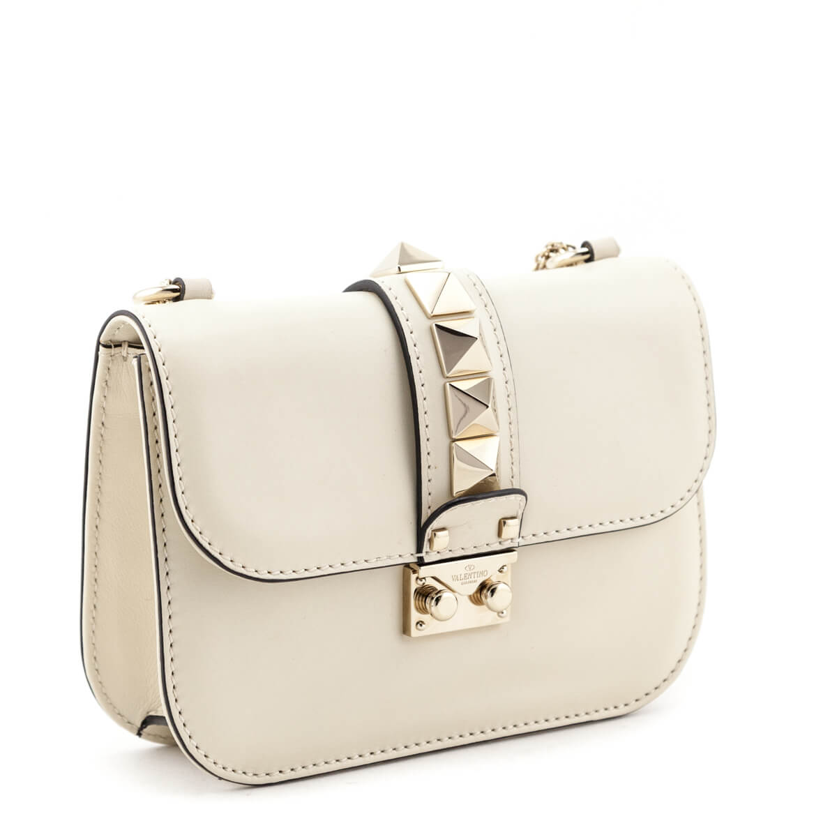 Valentino Ivory Calfskin Small Glam Lock Rockstud Flap Bag