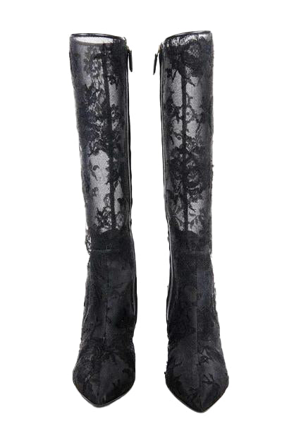 black lace knee high boots