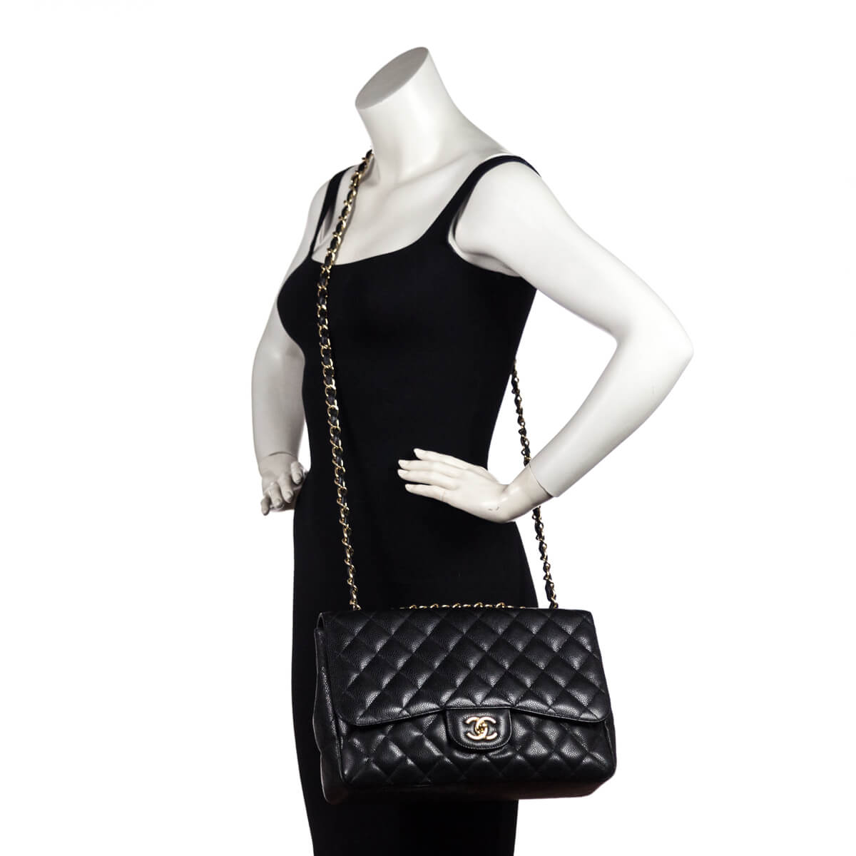 Chanel Black Quilted Caviar Jumbo Single Flap Bag - Chanel Handbags CA