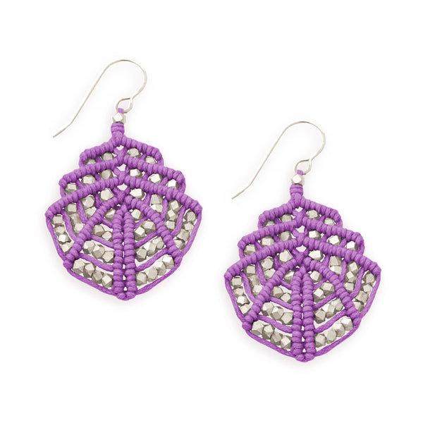 Lavender Beaded Macrame Diana Earrings by CORDA