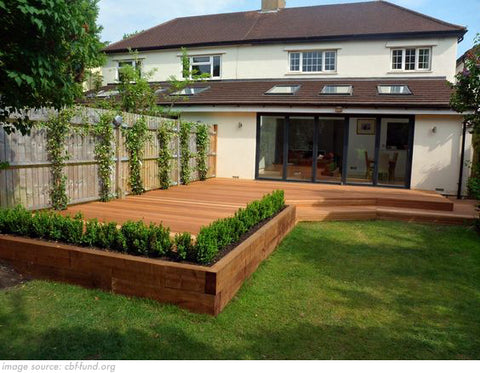 decking area in a back garden 