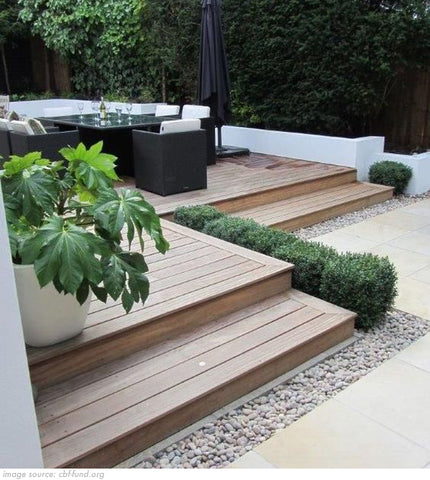 tiered decking built in sloped garden 