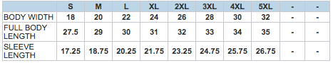 Gildan G880 Size Chart