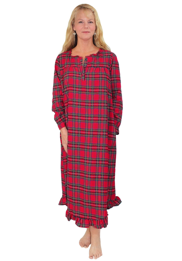 Women's Red Plaid Cotton Flannel Long Nightgown – Nyteez