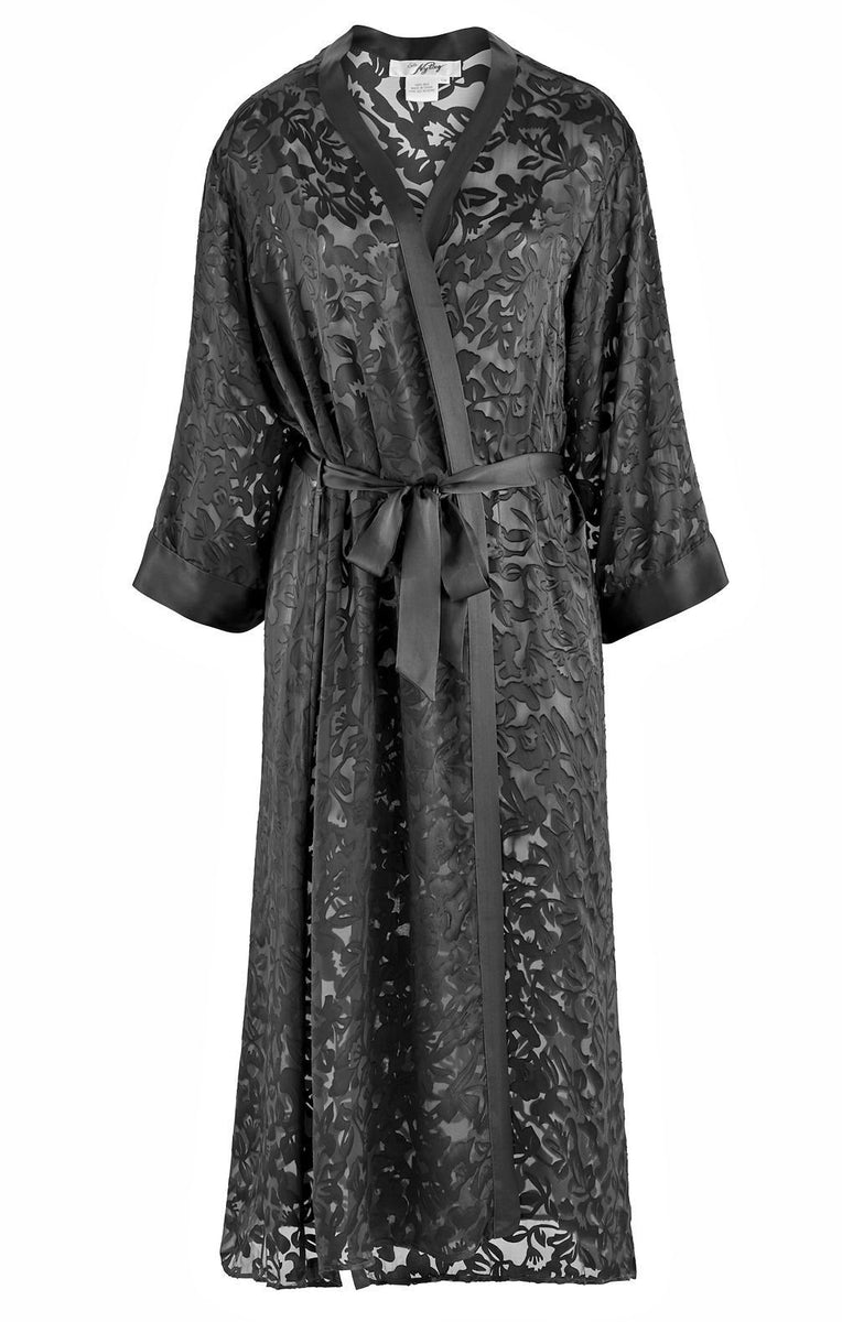 Nyteez Women's Stunning Silk Burnout Long Nightgown and Robe Peignoir