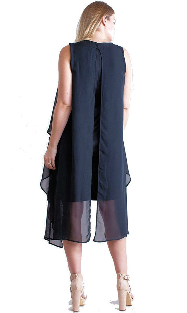 Plus Size Short Black Dress with Attached Chiffon Cape Vest – Nyteez