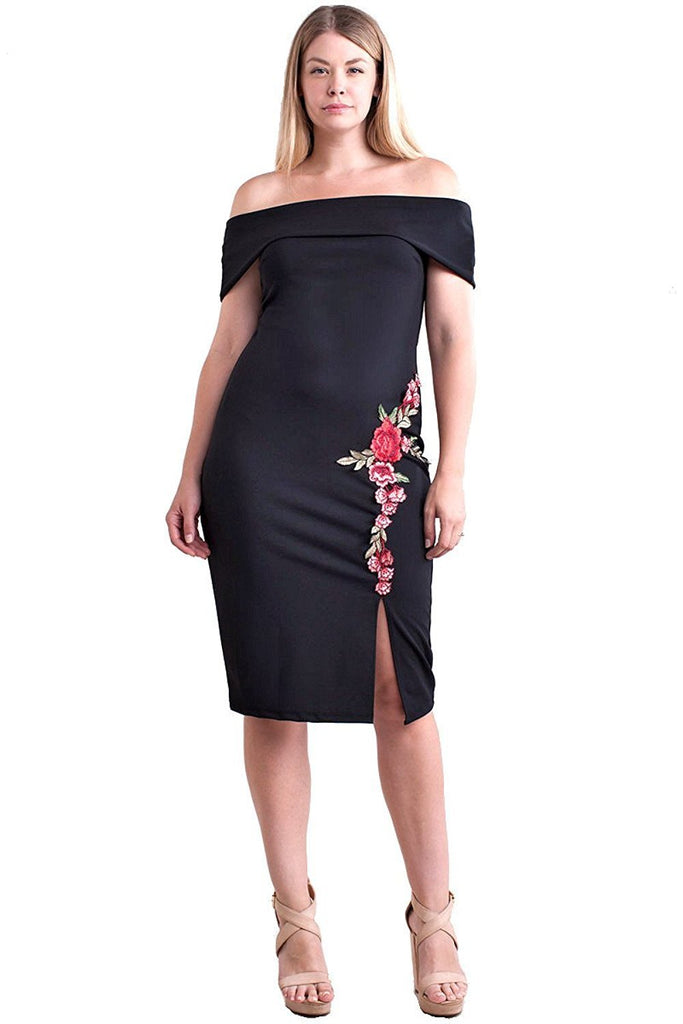 plus size black dress with red roses