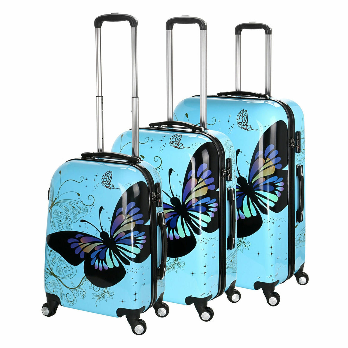 Butterfly Hard Shell 4 Wheel Spinner Suitcase - Blue – HamptonandStewart