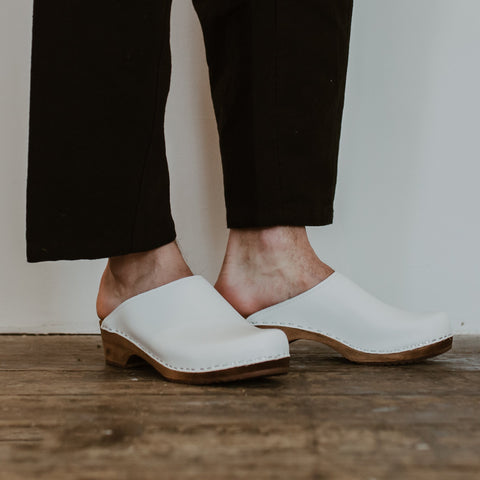 white swedish clogs