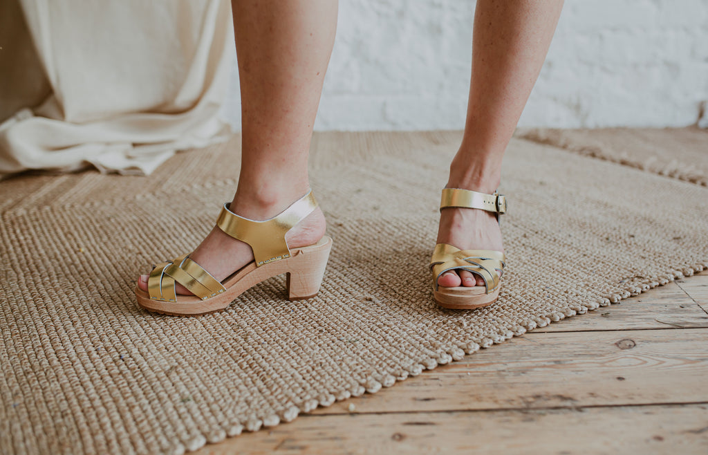 gold clog sandals