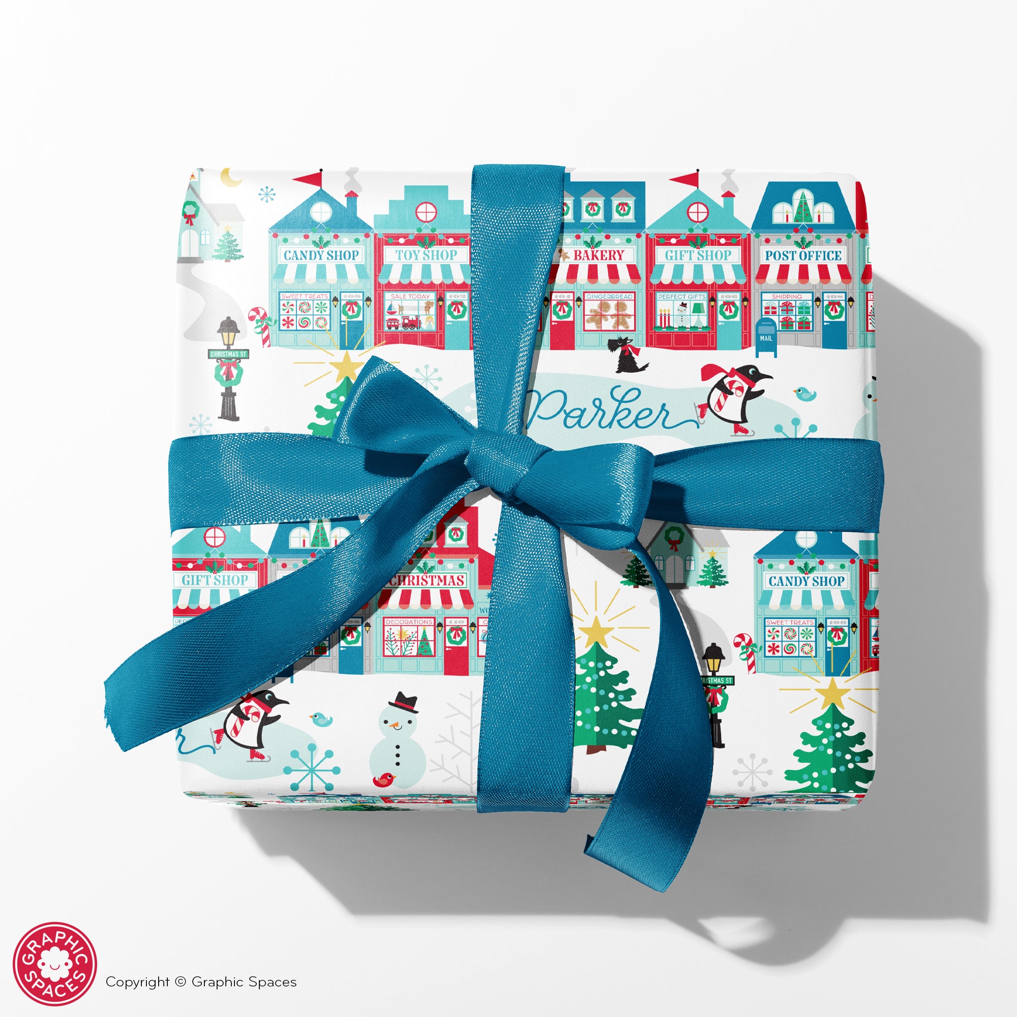 Penguin Ice Skating Christmas Wrapping Paper - Personalized Kids