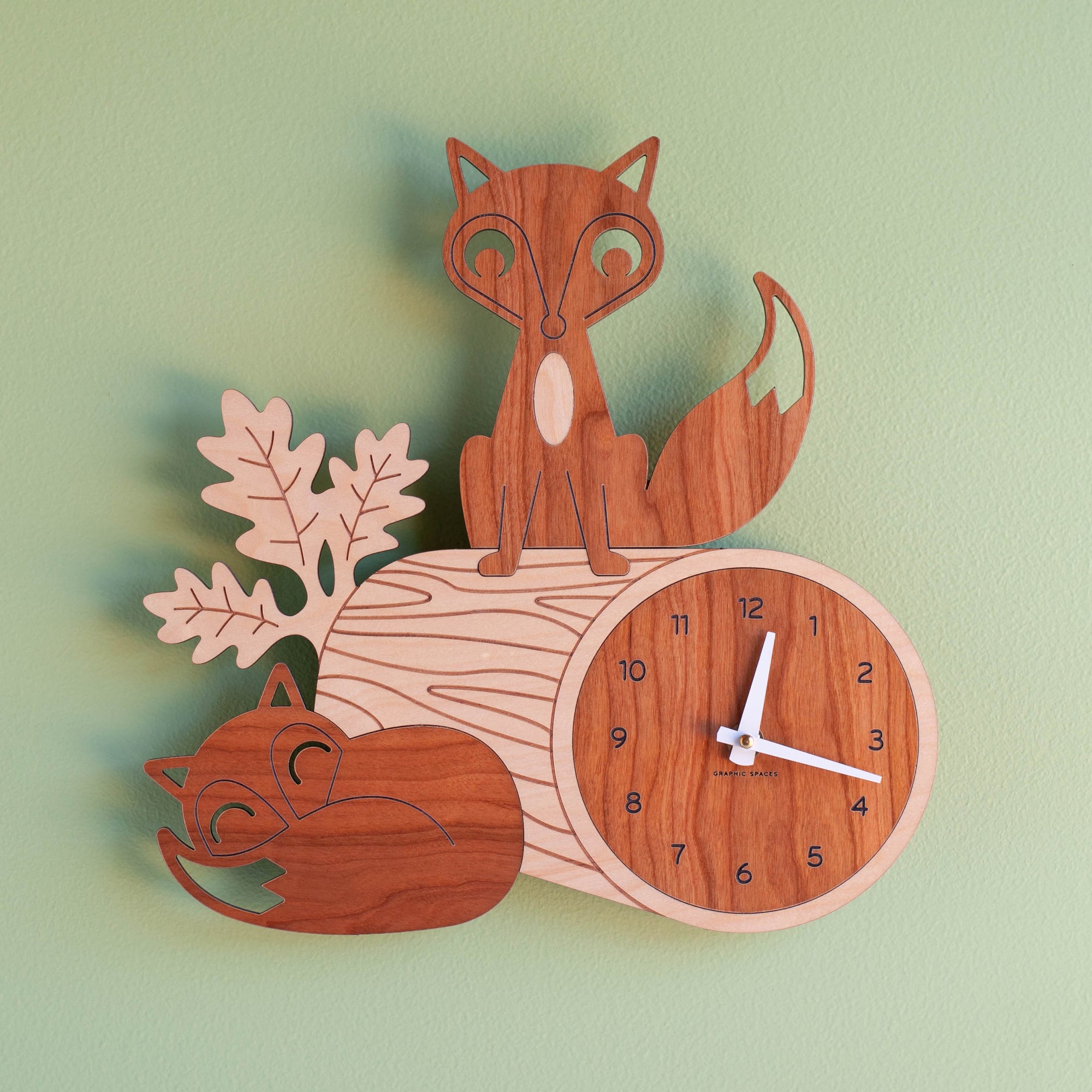 Wall Clock - Fox Log (Wood)
