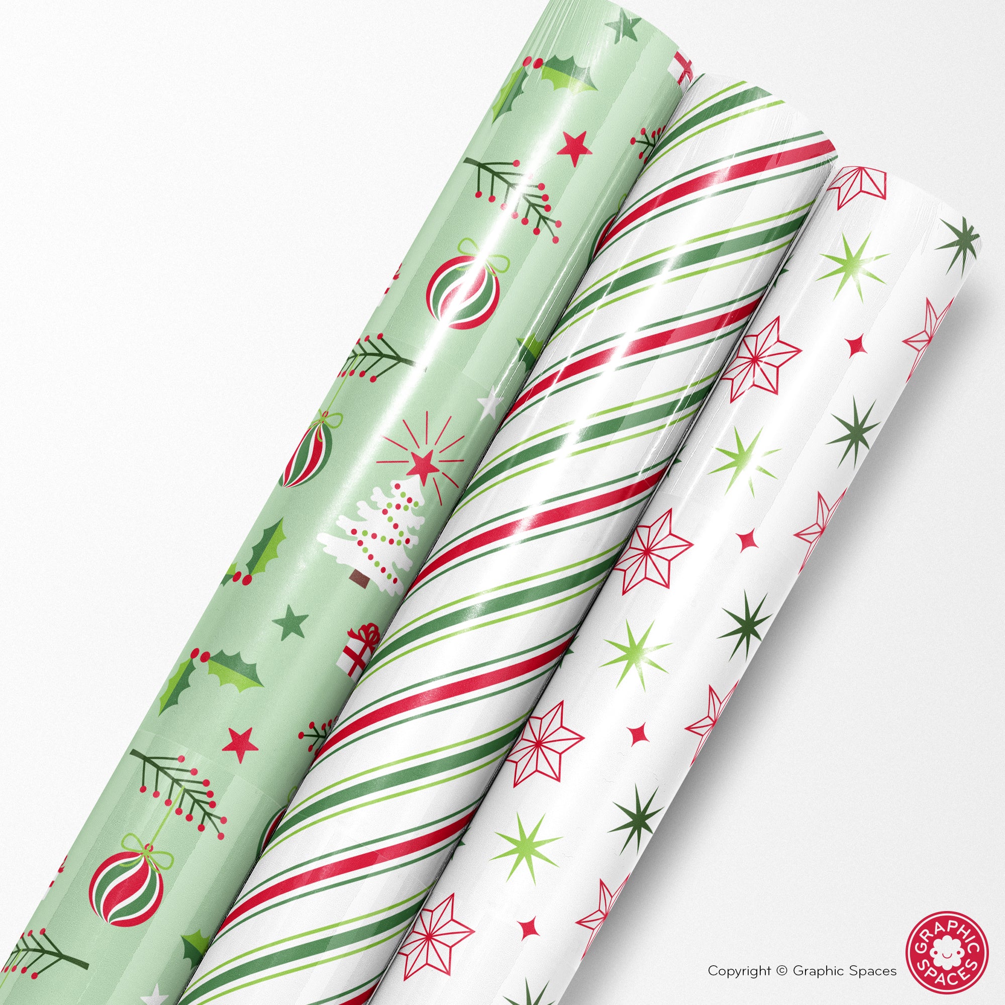 Set of 3 Assorted Pastel Christmas Wrapping Papers, Variety Pack Pink -  Graphic Spaces