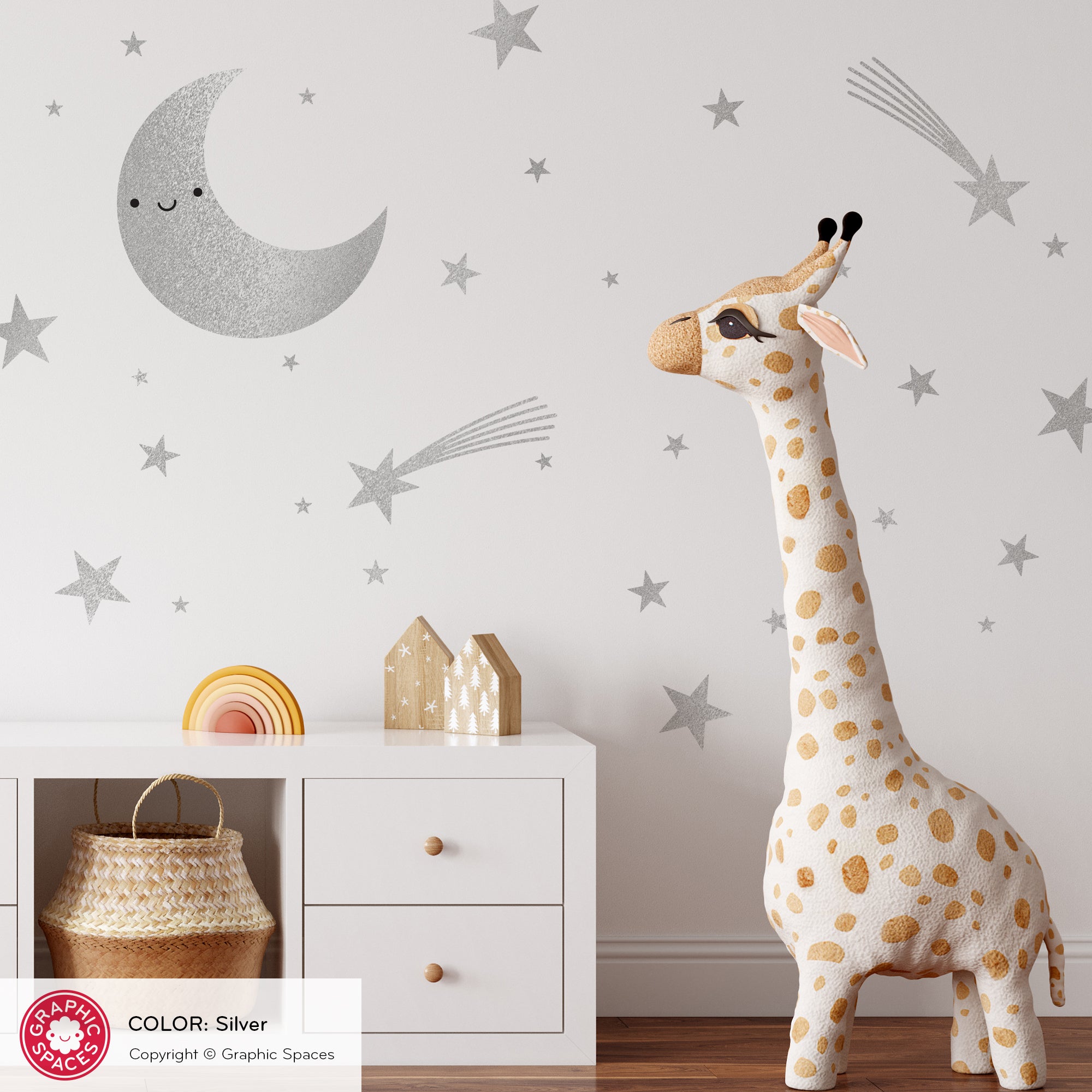 Counting Sheep Wall Decal Nursery Moon Fabric Stickers Watercolor Wall Art  Yellow Star Decals Toodlesdecalstudio 