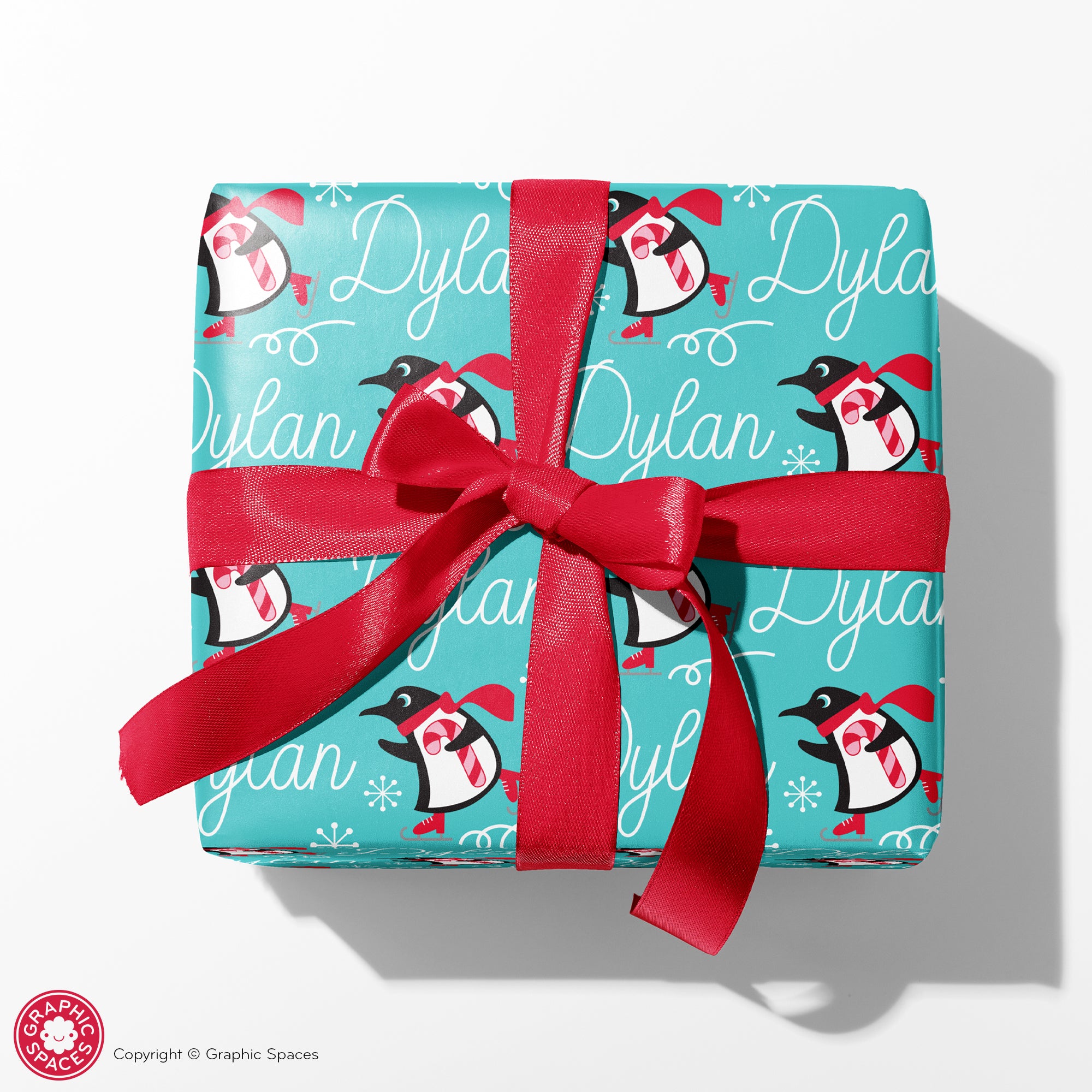 Skating penguin glossy purple wrapping paper