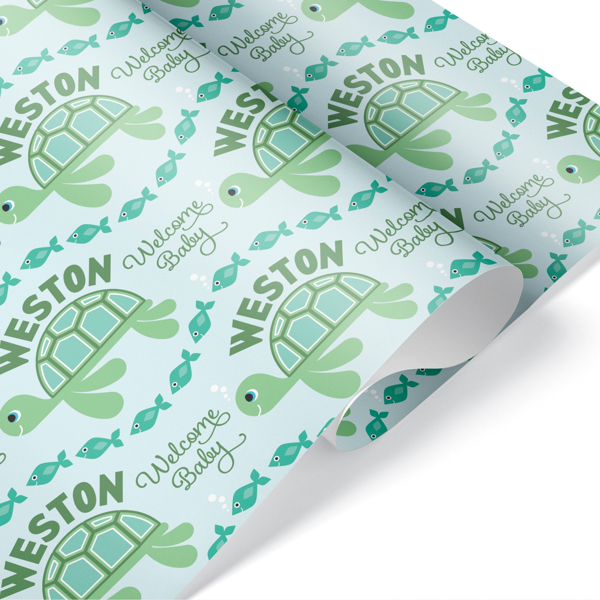 Happy Clouds Personalized Baby Shower Wrapping Paper - BLUE