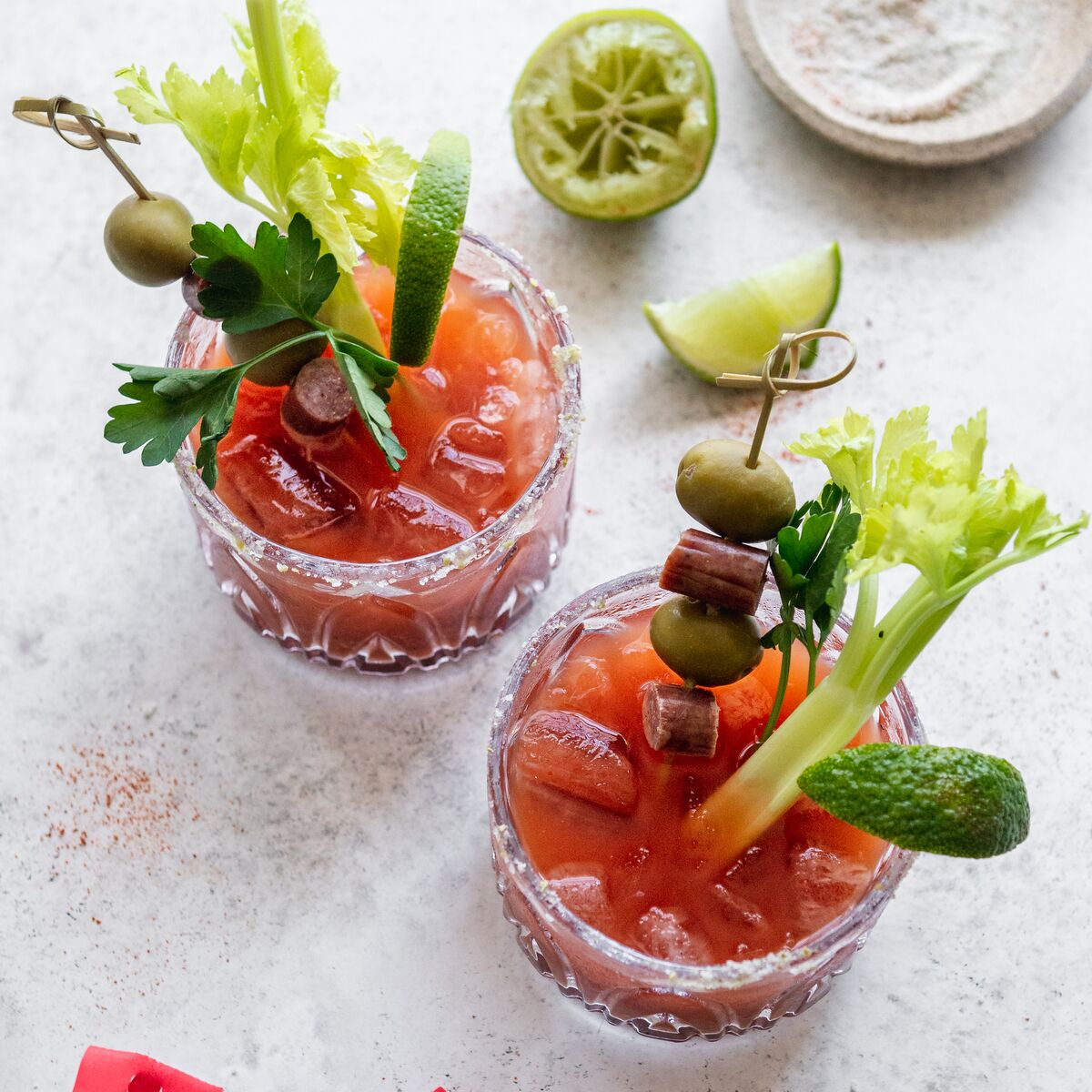 loaded bloody mary and bloody mary garnish