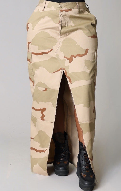 Shape Green Camo High Split Camo Cargo Maxi Skirt