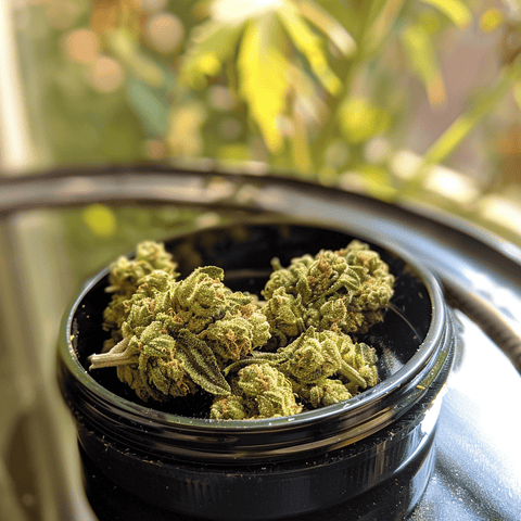 Close up of cannabis nugs on a table