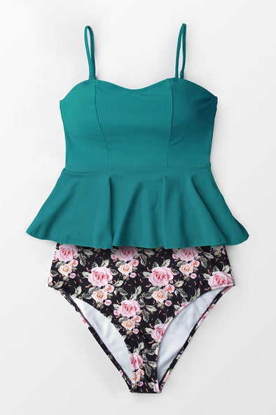 celadon green and floral bikini