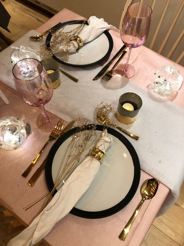 A pink themed Christmas tablescape