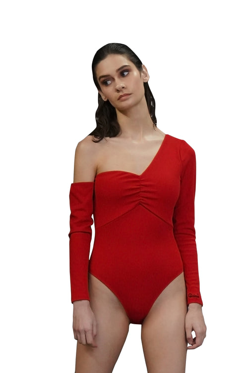 Quinn Red Sleeveless Slinky Bodysuit