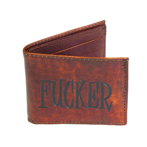 4" ANTIQUE FINISH SLIM BILLFOLD- FUCKER - Alaska Leather