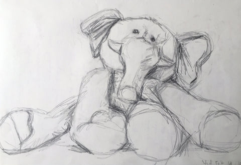 Toy Elephant February 18, Pencil on Paper Drawing by artist Rachael Grad